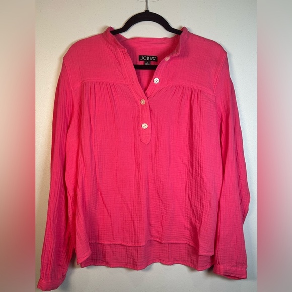 J. Crew Black Label Hot Pink 3/4 Button Gauze Top. Size Large. - Picture 1 of 7